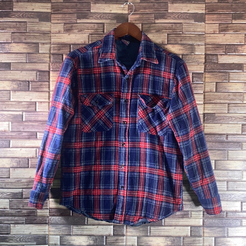 VTG 70s Sutton Quilted Flannel Shirt Mens Medium Plaid Lined Grunge/Distressed